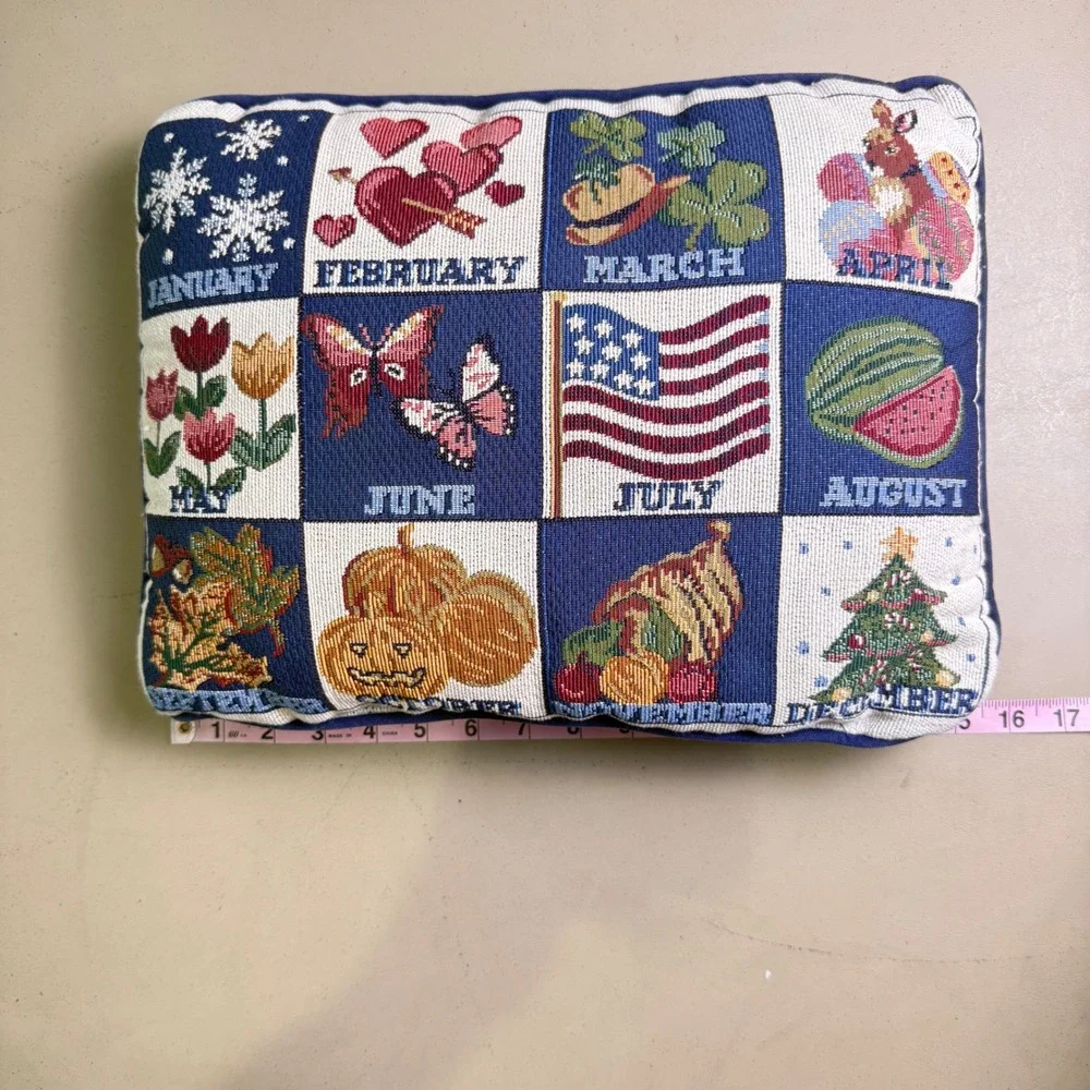VTG Calendar Months Tapestry Accent Pillow cottagecore Americana Grannycore